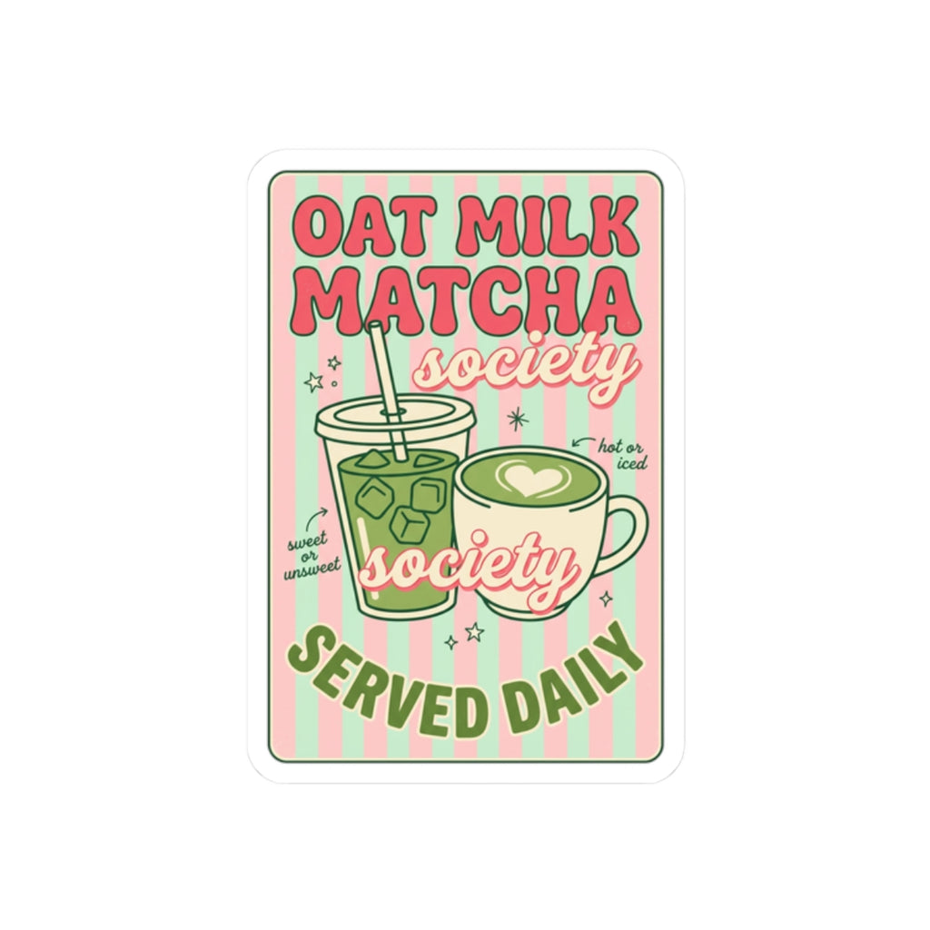 Oat Milk Matcha Society Sticker | Matcha Aesthetic, Cafe Cute Vinyl