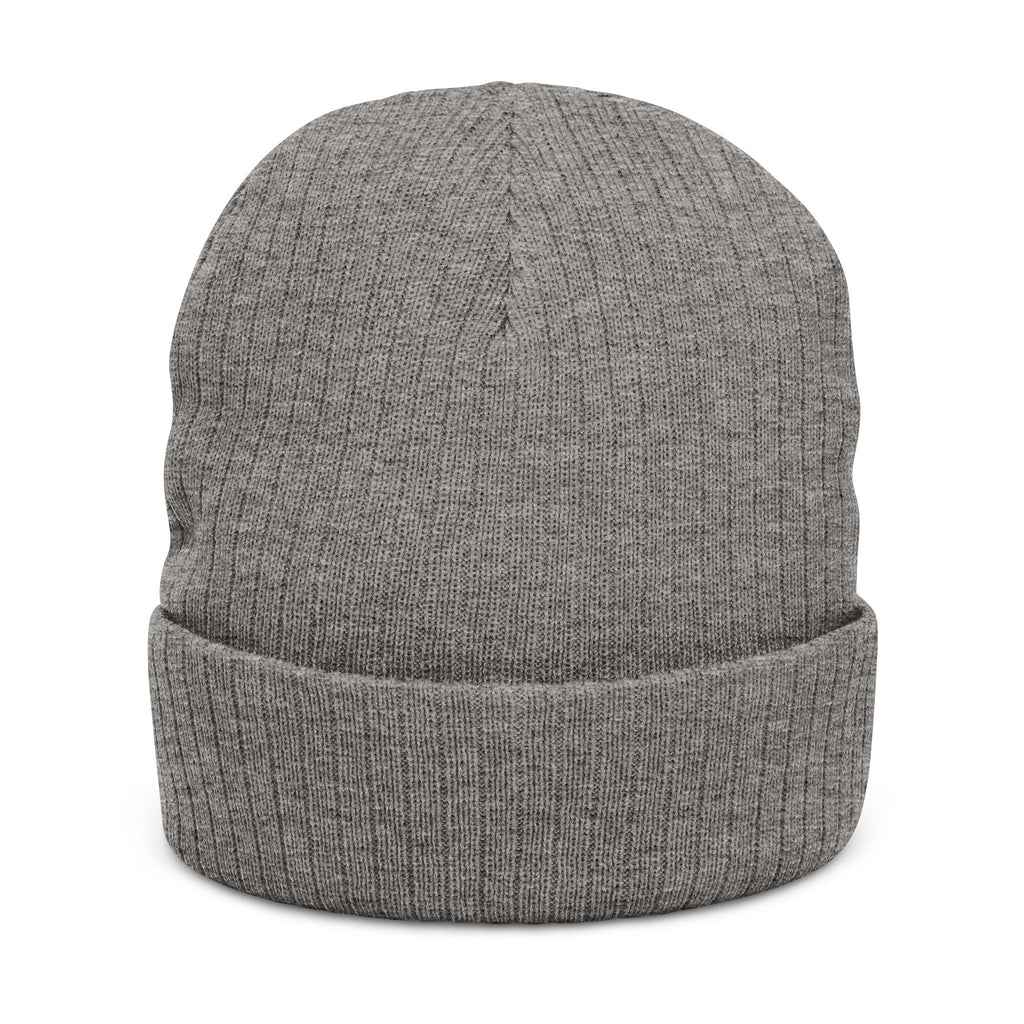 Embroidered Ribbed Beanie — Vintage Portrait Patch Knit Hat