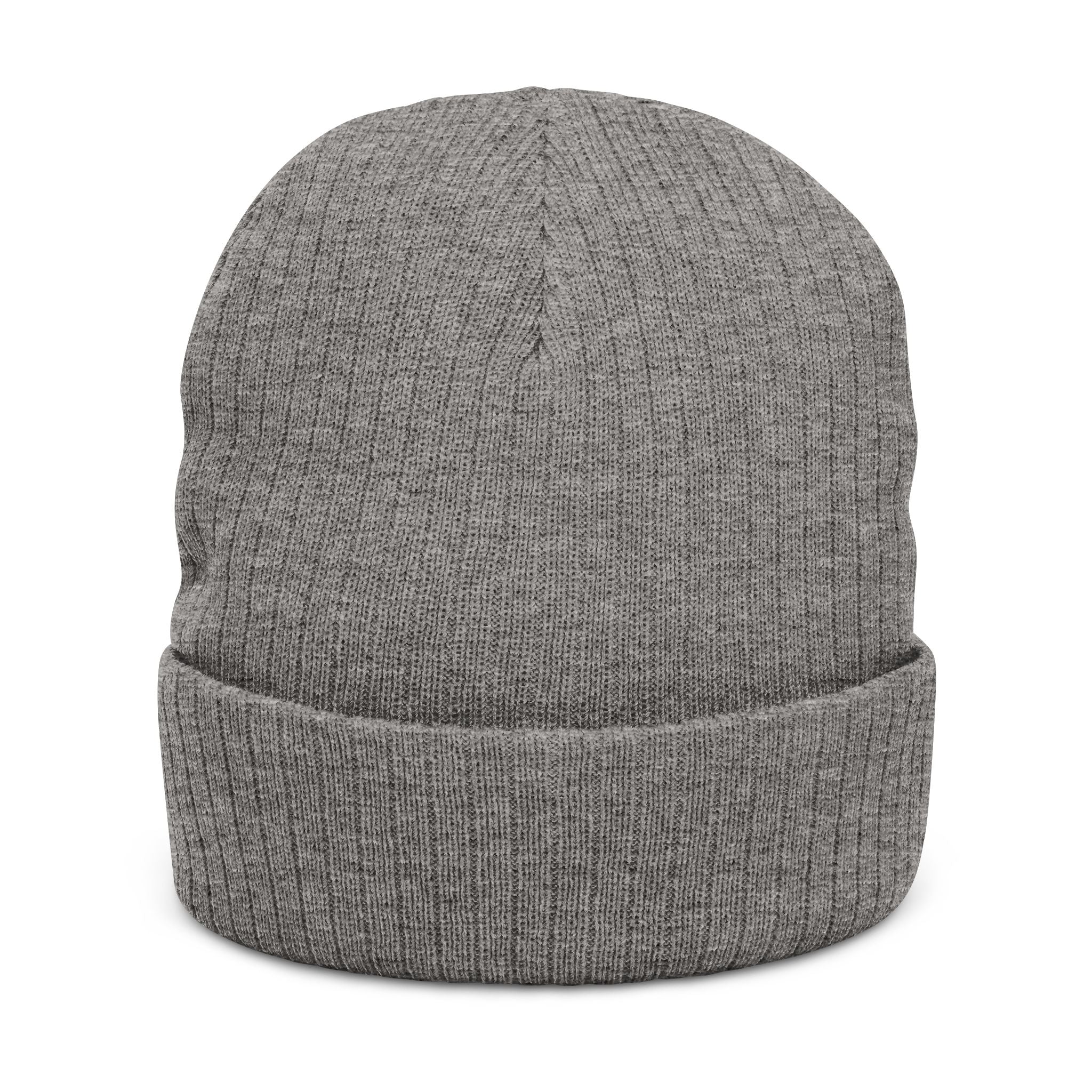 Embroidered Ribbed Beanie — Vintage Portrait Patch Knit Hat