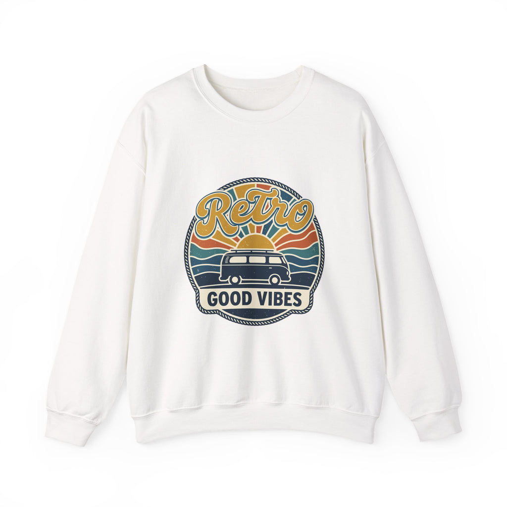 Retro 'Good Vibes' Crewneck Sweatshirt — Vintage Surf Van Graphic