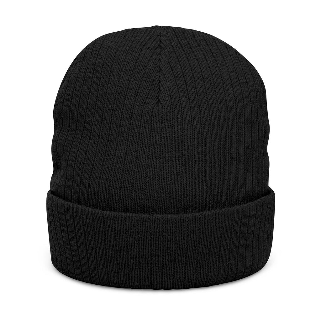 Embroidered Ribbed Beanie — Vintage Portrait Patch Knit Hat