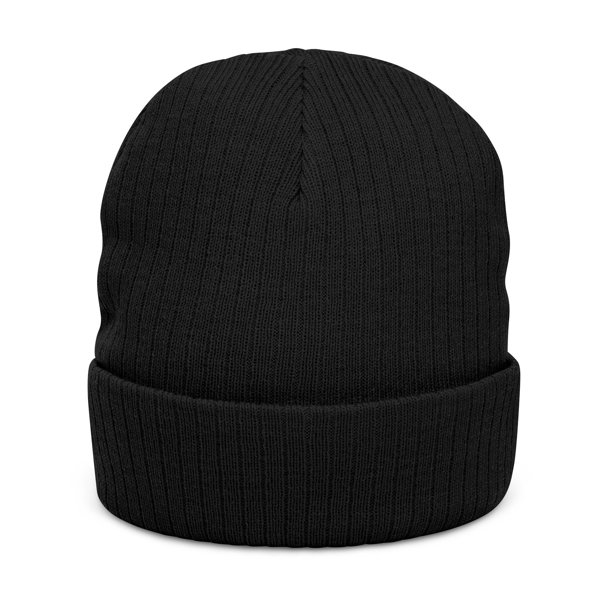 Embroidered Ribbed Beanie — Vintage Portrait Patch Knit Hat