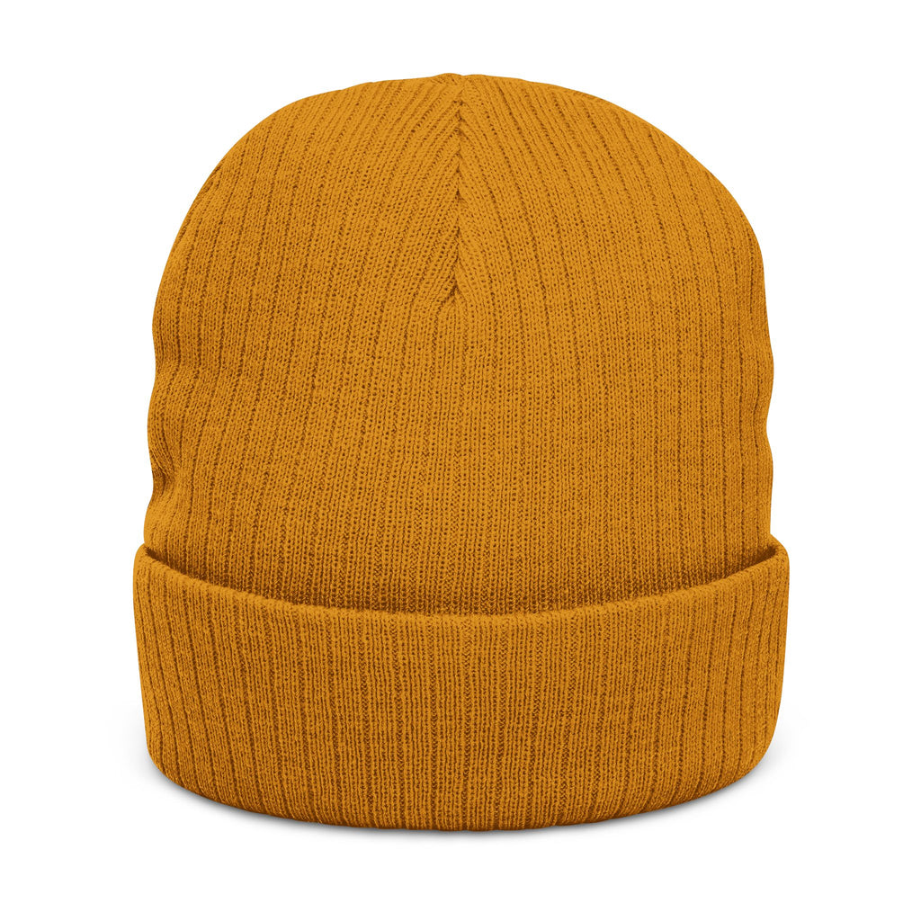 Embroidered Ribbed Beanie — Vintage Portrait Patch Knit Hat