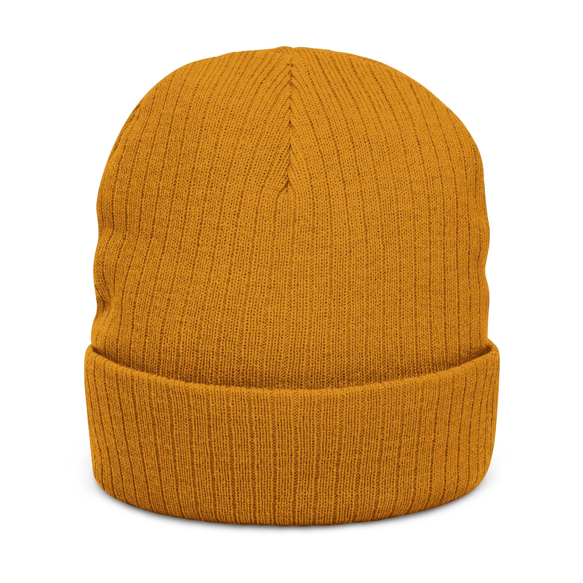 Embroidered Ribbed Beanie — Vintage Portrait Patch Knit Hat